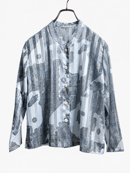 SH26003/Vintage Paisley Stripe Blouse – Made in Japan Sheer Polyester Blouse 1990s