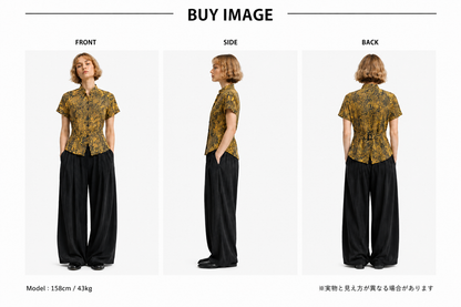 SH26009/Vintage Japanese Abstract Pattern Blouse – 90s Retro Cotton Shirt Made in Japan