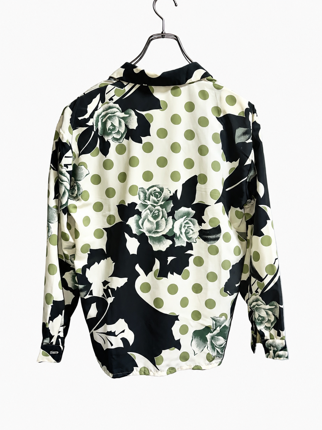 SH26010/Vintage Japanese Polka Dot Rose Shirt – 90s Retro Floral Blouse Made in Japan