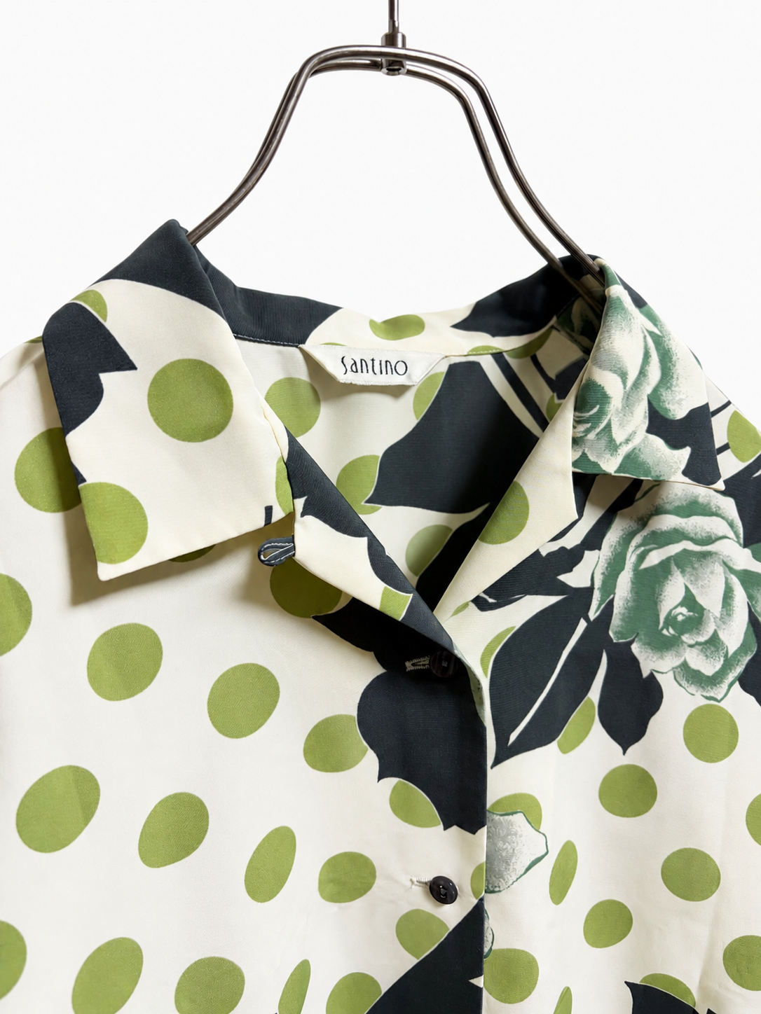 SH26010/Vintage Japanese Polka Dot Rose Shirt – 90s Retro Floral Blouse Made in Japan