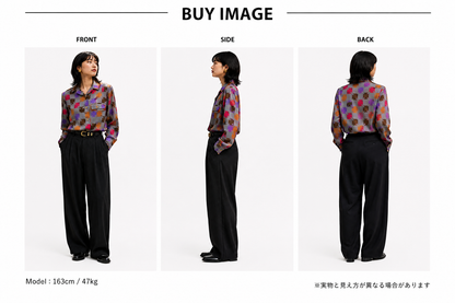 SH26012/Vintage Japanese Geometric Pattern Blouse – 90s Retro Long Sleeve Shirt Made in Japan