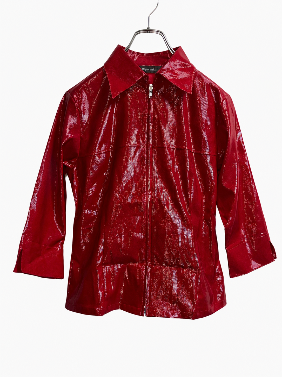 JK26002/Vintage Japanese Gloss Red Zip Jacket – Retro Shine Blouse Made in Japan