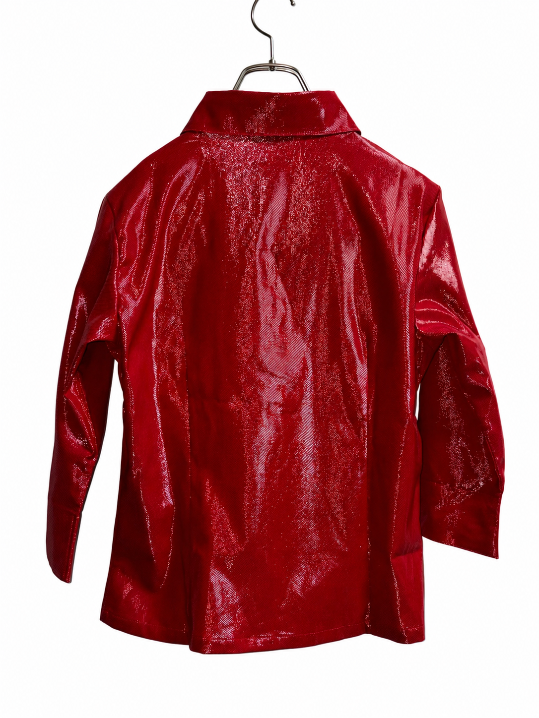 JK26002/Vintage Japanese Gloss Red Zip Jacket – Retro Shine Blouse Made in Japan