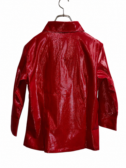 JK26002/Vintage Japanese Gloss Red Zip Jacket – Retro Shine Blouse Made in Japan