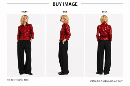 JK26002/Vintage Japanese Gloss Red Zip Jacket – Retro Shine Blouse Made in Japan