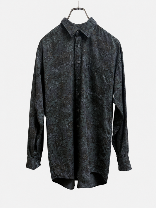 SH26005/Vintage Japanese Pattern Shirt – 1990s Dark Print Cotton Shirt Made in Japan