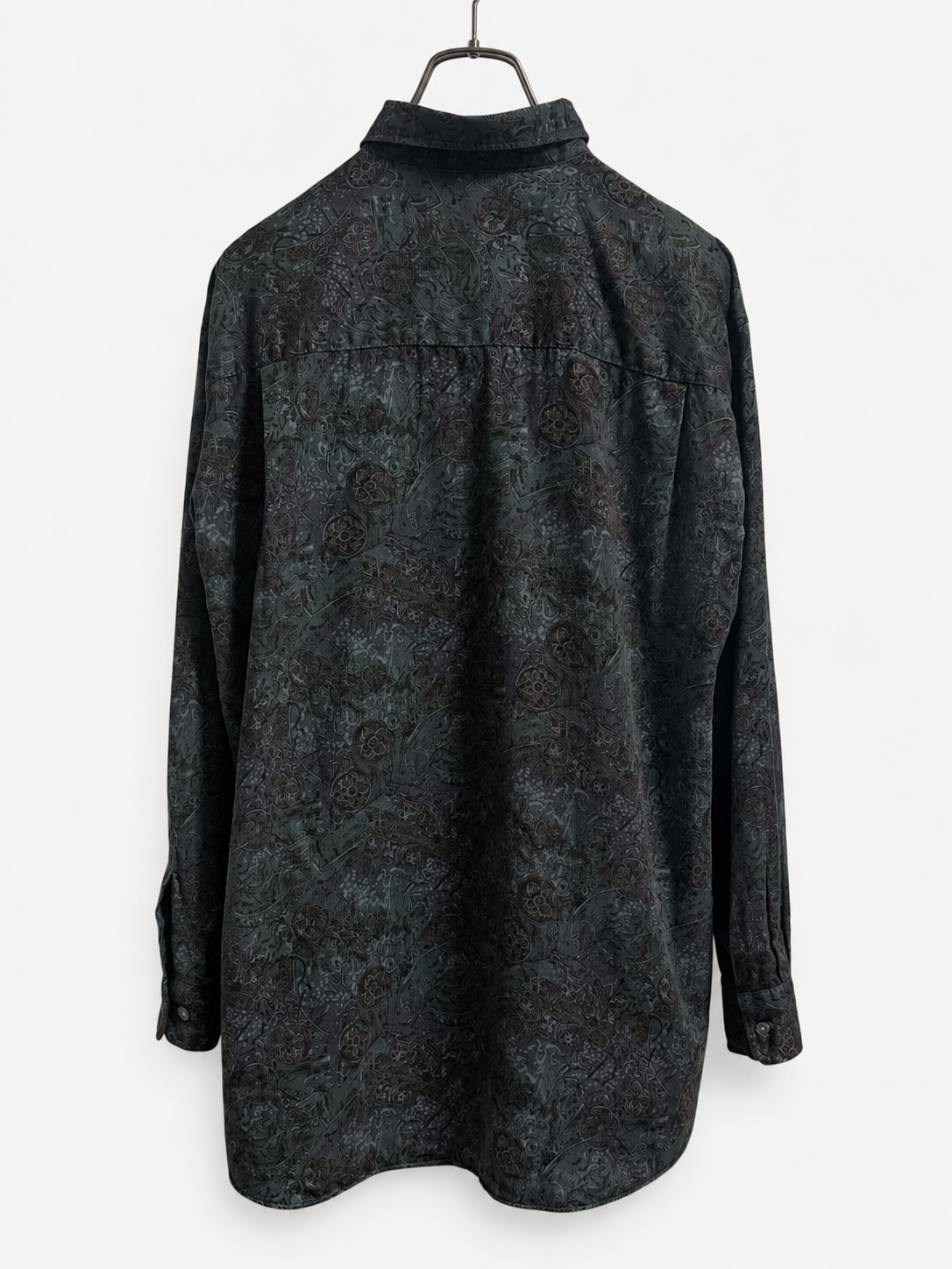SH26005/Vintage Japanese Pattern Shirt – 1990s Dark Print Cotton Shirt Made in Japan