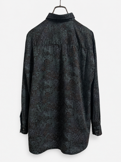 SH26005/Vintage Japanese Pattern Shirt – 1990s Dark Print Cotton Shirt Made in Japan