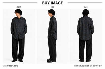 SH26005/Vintage Japanese Pattern Shirt – 1990s Dark Print Cotton Shirt Made in Japan