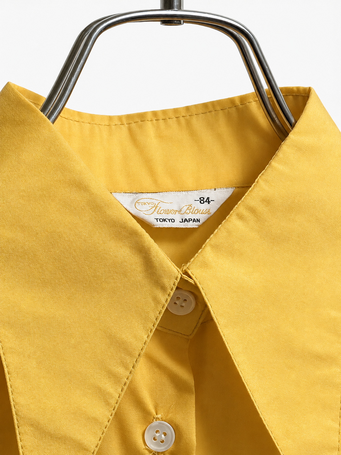 SH26011/Vintage Japanese Flower Blouse Yellow Shirt – 1970s Pointed Collar Polyester Shirt Made in Japan