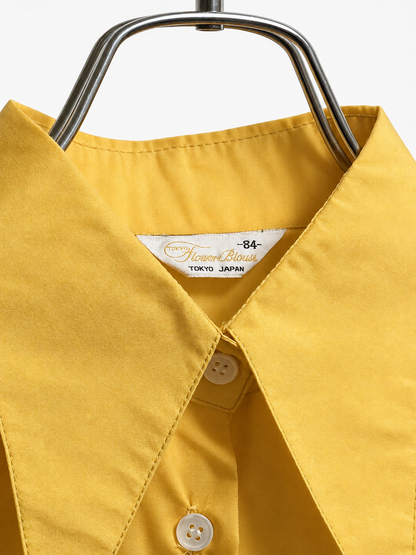 SH26011/Vintage Japanese Flower Blouse Yellow Shirt – 1970s Pointed Collar Polyester Shirt Made in Japan