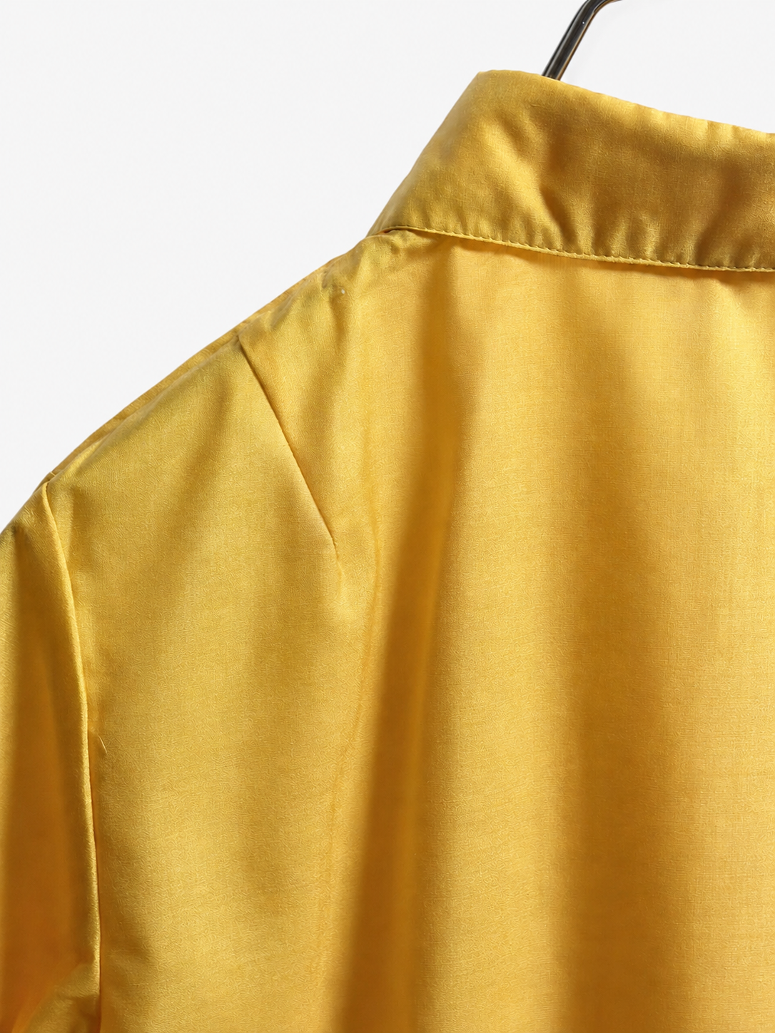 SH26011/Vintage Japanese Flower Blouse Yellow Shirt – 1970s Pointed Collar Polyester Shirt Made in Japan