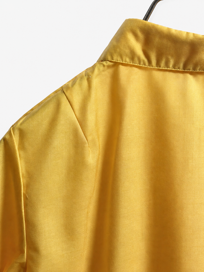 SH26011/Vintage Japanese Flower Blouse Yellow Shirt – 1970s Pointed Collar Polyester Shirt Made in Japan