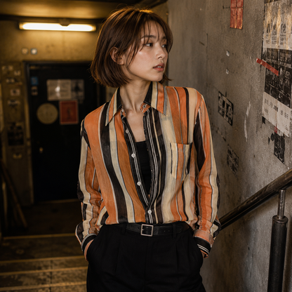 Sh26015/Vintage Psycho Priest Stripe Shirt – Made in Japan Cotton Shirt 1990s–2000s