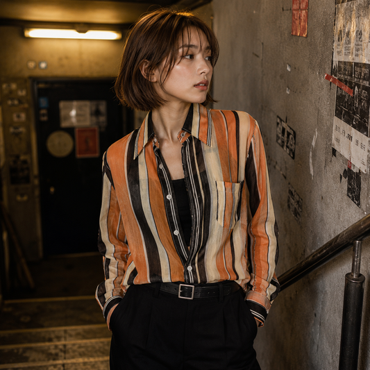 Sh26015/Vintage Psycho Priest Stripe Shirt – Made in Japan Cotton Shirt 1990s–2000s