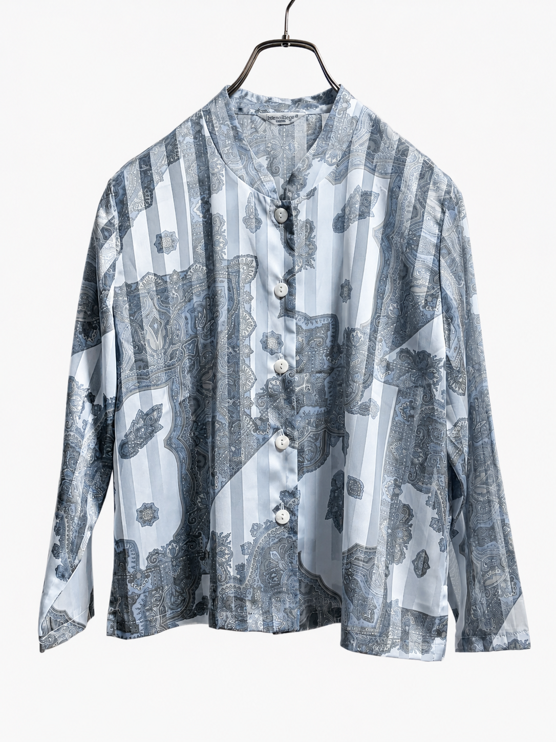 SH26003/Vintage Paisley Stripe Blouse – Made in Japan Sheer Polyester Blouse 1990s