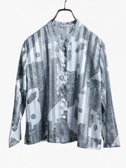SH26003/Vintage Paisley Stripe Blouse – Made in Japan Sheer Polyester Blouse 1990s