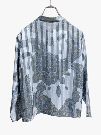 SH26003/Vintage Paisley Stripe Blouse – Made in Japan Sheer Polyester Blouse 1990s