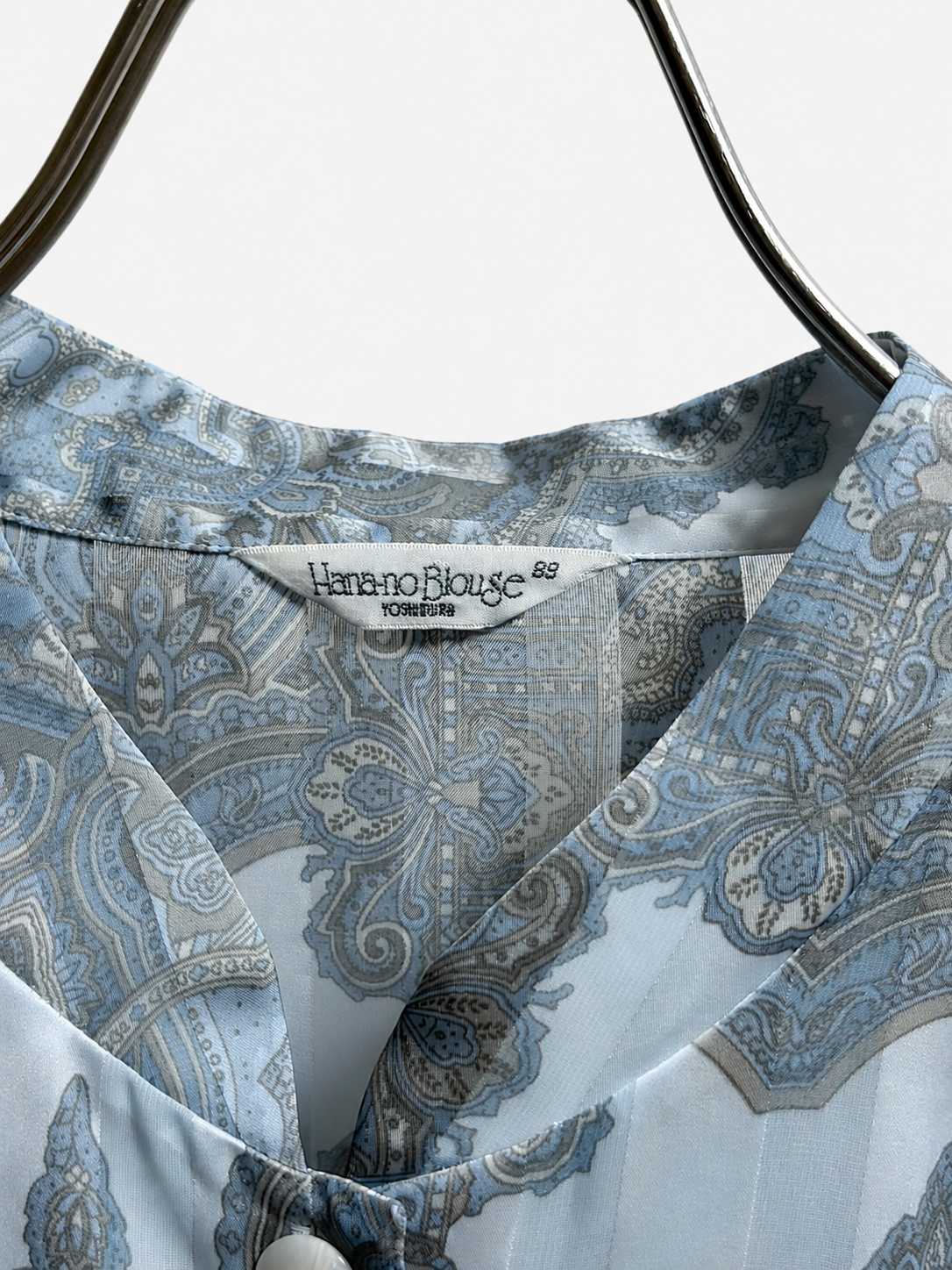 SH26003/Vintage Paisley Stripe Blouse – Made in Japan Sheer Polyester Blouse 1990s