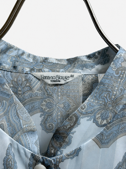 SH26003/Vintage Paisley Stripe Blouse – Made in Japan Sheer Polyester Blouse 1990s