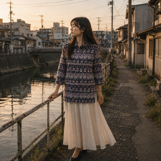 SH26016/Vintage Floral Long Shirt – Made in Japan Floral Pattern Long Shirt 1990s
