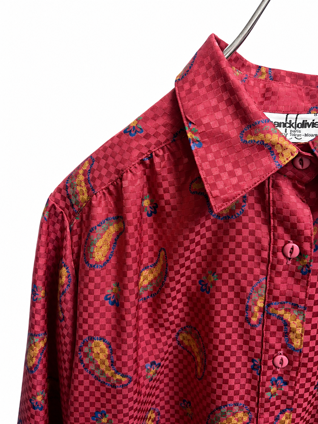 SH26013/Vintage Japanese Paisley Pattern Blouse – 1980s–1990s Red Gathered Shirt