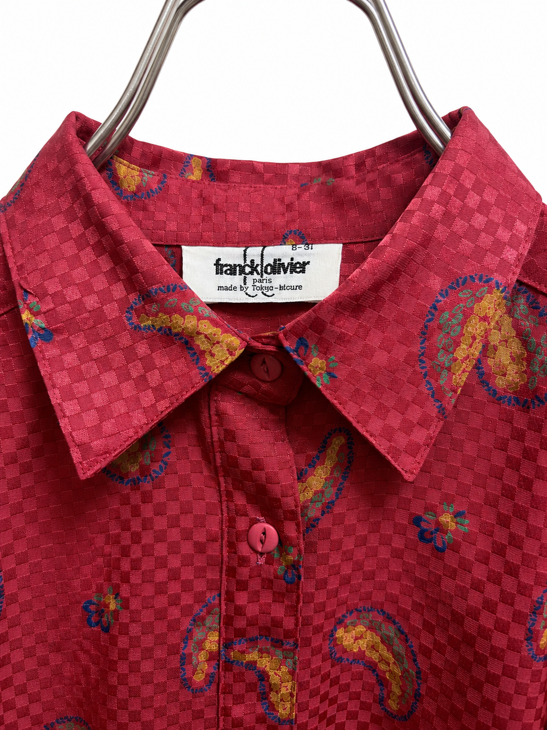 SH26013/Vintage Japanese Paisley Pattern Blouse – 1980s–1990s Red Gathered Shirt