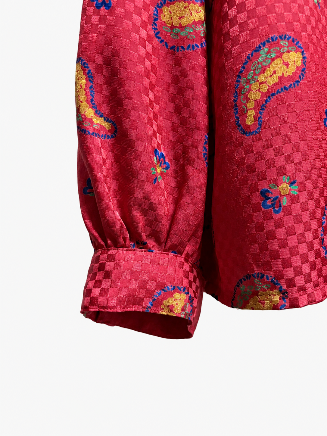SH26013/Vintage Japanese Paisley Pattern Blouse – 1980s–1990s Red Gathered Shirt