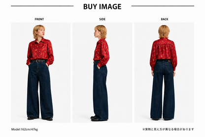 SH26013/Vintage Japanese Paisley Pattern Blouse – 1980s–1990s Red Gathered Shirt