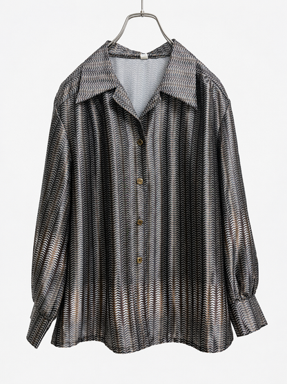SH26014/Vintage Japanese Geometric Pattern Blouse – 1980s-1990s Abstract Design Made in Japan
