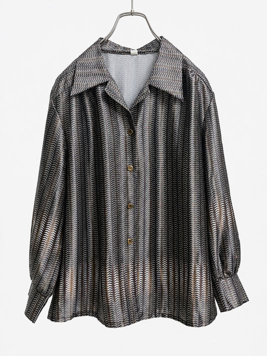SH26014/Vintage Japanese Geometric Pattern Blouse – 1980s-1990s Abstract Design Made in Japan