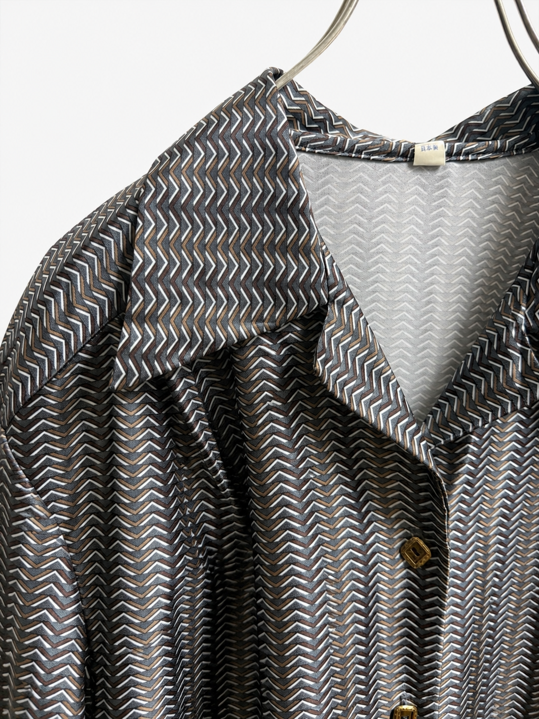 SH26014/Vintage Japanese Geometric Pattern Blouse – 1980s-1990s Abstract Design Made in Japan