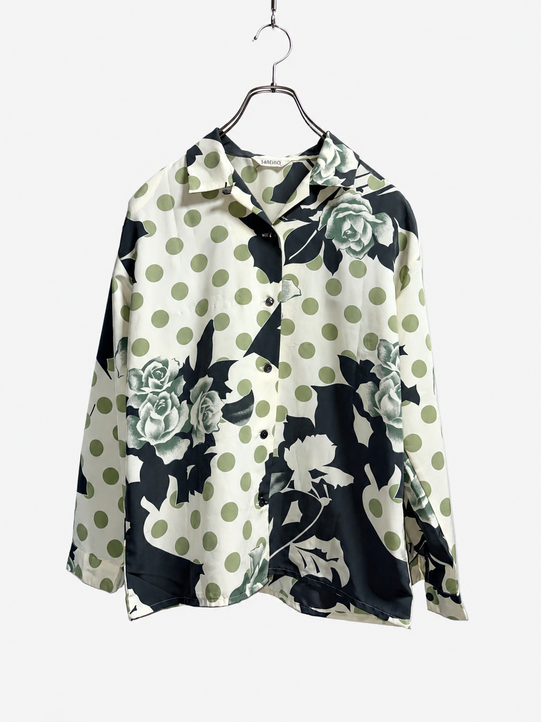 SH26010/Vintage Japanese Polka Dot Rose Shirt – 90s Retro Floral Blouse Made in Japan