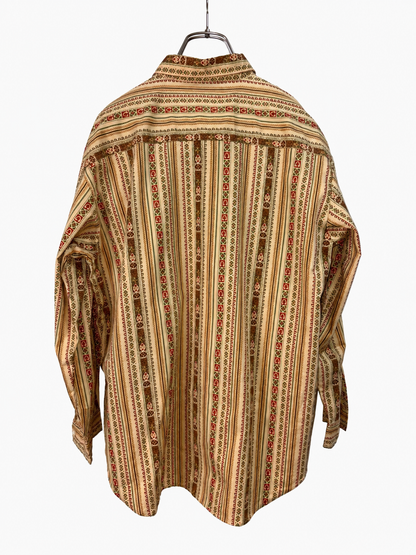 SH26002/Vintage Japanese Stripe Pattern Shirt – 90s Retro Beige Long Sleeve Shirt Made in Japan