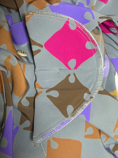 SH26012/Vintage Japanese Geometric Pattern Blouse – 90s Retro Long Sleeve Shirt Made in Japan