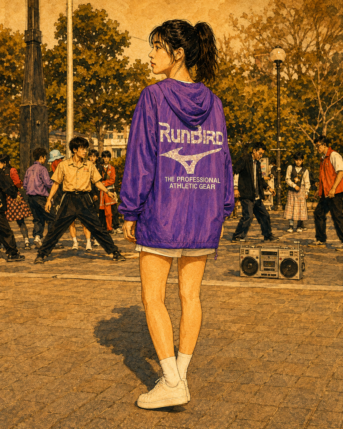 JK26003/Vintage MIZUNO RunBird Made in Japan Nylon Hooded Pullover – Purple Big Logo